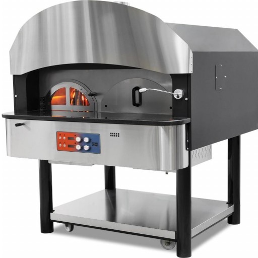 HORNO GAS DE PIZZA A GAS CON DEPOSITO DE LEÑA Y BASE GIRATORIA PARA PIZZAS DIAMETRO 300   EMPSPO05