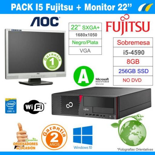 Fujitsu Esprimo E720 Sobremesa I5 + Monitor AOC 2216Sa 22'' + Teclado y ratón + Wifi N150