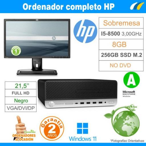 Ordenador completo ​​HP PRODESK 600 G4 i5-8500 + HP ZR22w - VM626A4  +  [0]