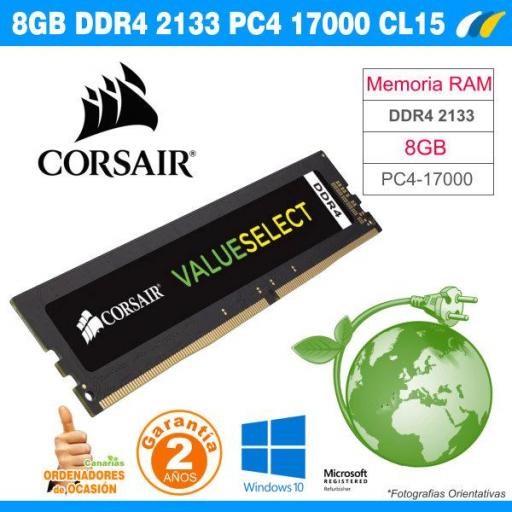 Corsair Value Select - Módulo de Memoria ordenador de 8 GB (1 x 8 GB, DDR4, 2133 MHz, CL15), Negro (CMV8GX4M1A2133C15) [0]