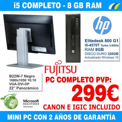 HP Prodesk 800 G1 USDT - i5-4570T + Fujitsu B22W-7 Negro [0]