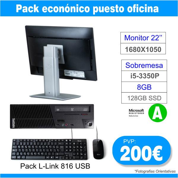 Pack economico Oficina Fujitsu B22w-7LENOVO THINKCENTRE M72e SFF | i5-3350P 3.10 GHz | 8GB | 128GB SSD Teclado y Ratón L-Link 816 Combo