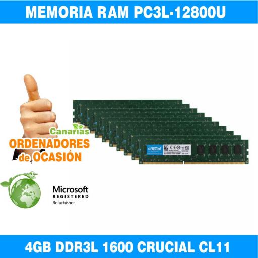 Memoria RAM DIMM sobremesa 4GB PC3L-12800U DDR3 1600MHz 240PIN 1.35V  [0]