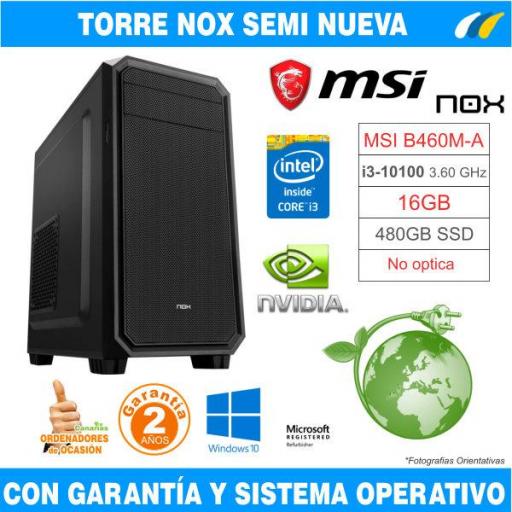 Intel Core I3-10100 3.60GHz - 16GB - 480GB SSD - ​​TORRE NOX COOLBAY MX2 [0]