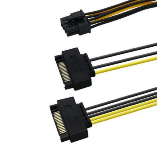 Dual 15Pin SATA Macho a PCIe 8Pin(6 + 2) Cable de alimentación de tarjeta de video macho [1]