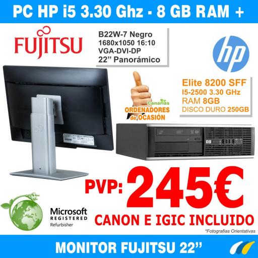 Ordenador completo. HP Elite 8200 SFF i5-2500 + Monitor 22'' FUJITSU B22W-7 [0]