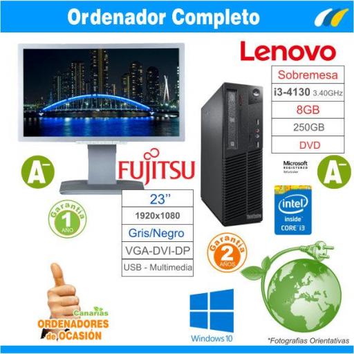 ​​LENOVO THINKCENTRE M73 SFF Intel Core I3-4130 3.40 GHz + Fujitsu Display B23T-6 LED- GRADO A- [0]