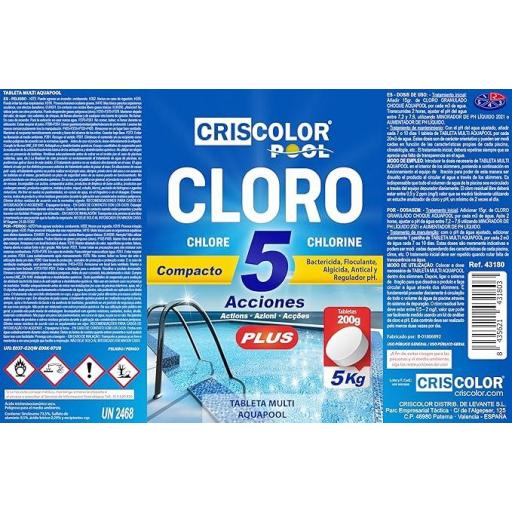Cloro Compacto 5 Acciones Pastilla de 200 GR. 5 Kilos [1]