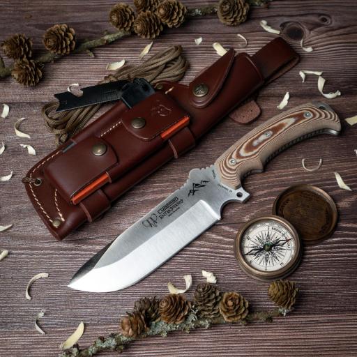 Cuchillo Supervivencia CUDEMAN ENTRESIERRAS Micarta Marrón Kit Supervivencia