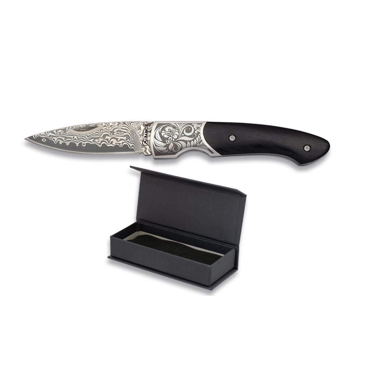 Navaja Albainox de Acero Damasco con Mango de Madera Negra
