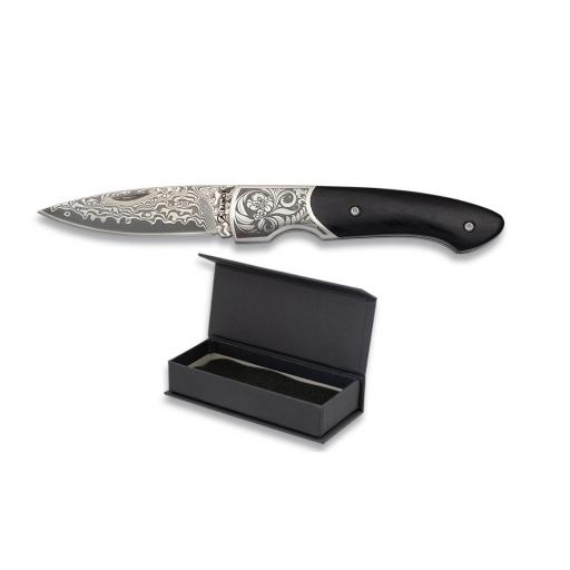 Navaja Albainox de Acero Damasco con Mango de Madera Negra
