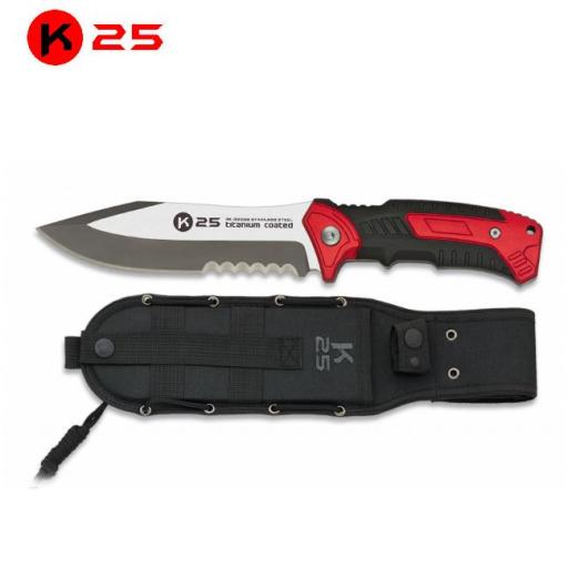 Cuchillo Tactico K25 Rojo/Negro con Funda de Nylon