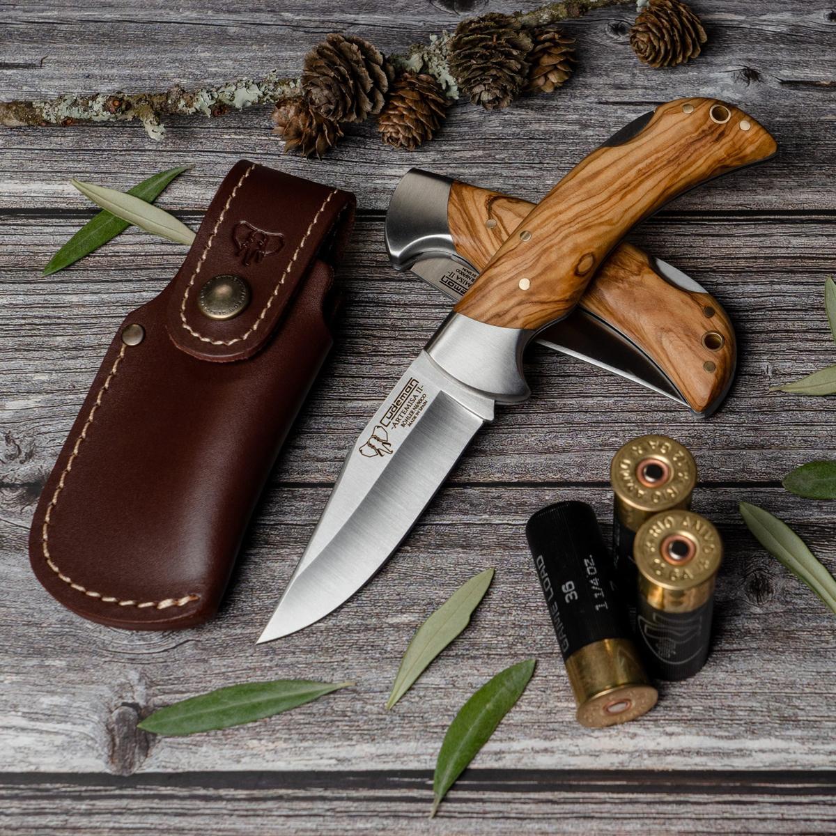 Navaja de Caza Artemisa II CUDEMAN Olivo Funda Cuero