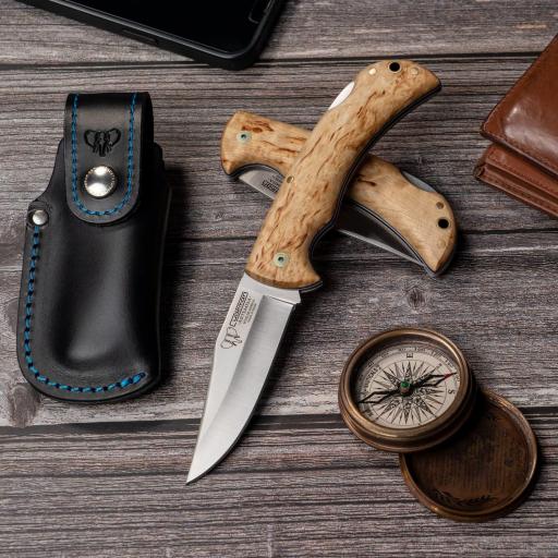 Navaja de Caza Cudeman ARTEMISA  Abedul Rizado Funda Cuero