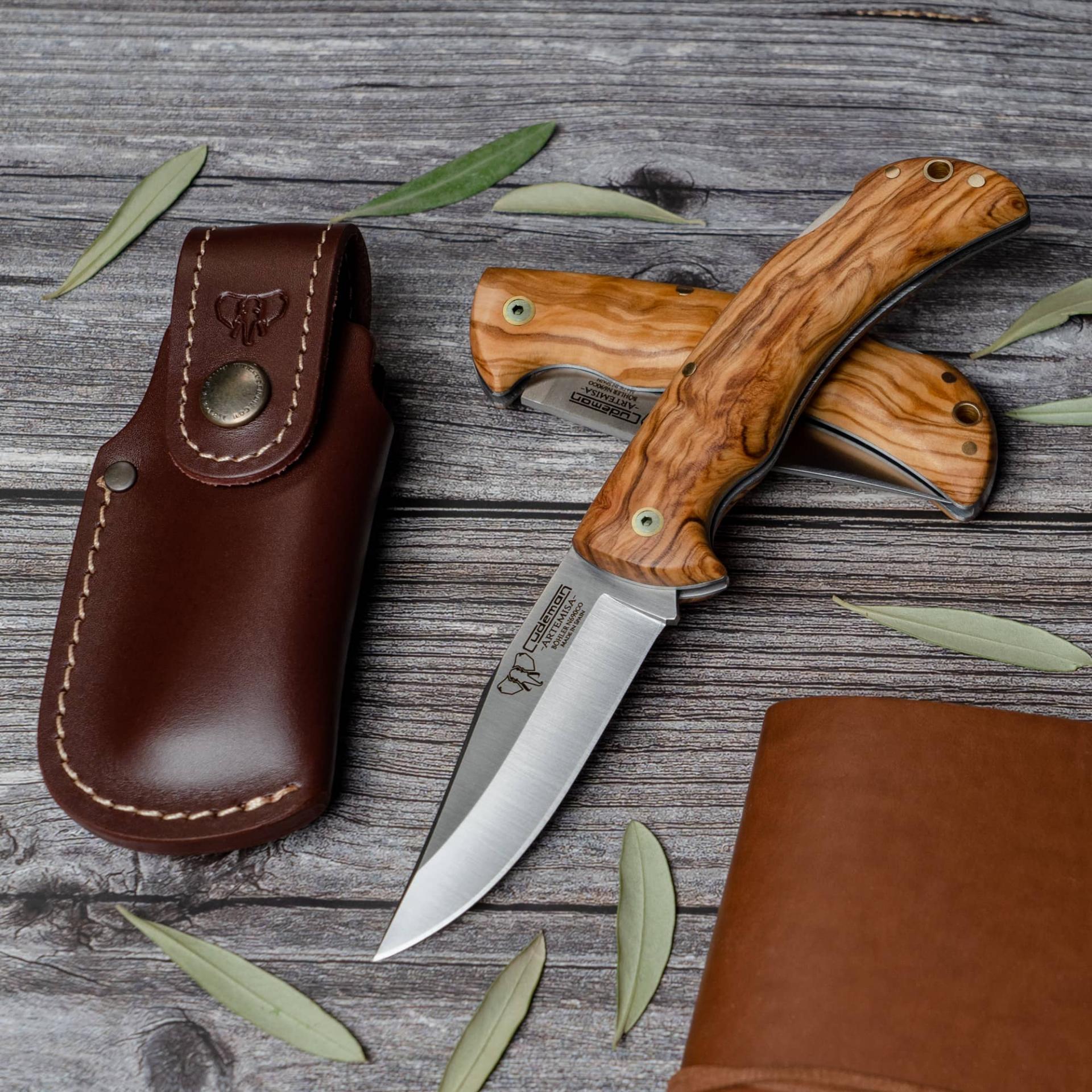 Navaja de Caza Artemisa CUDEMAN Olivo Funda Cuero