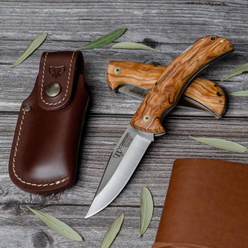 Navaja de Caza Artemisa CUDEMAN Olivo Funda Cuero