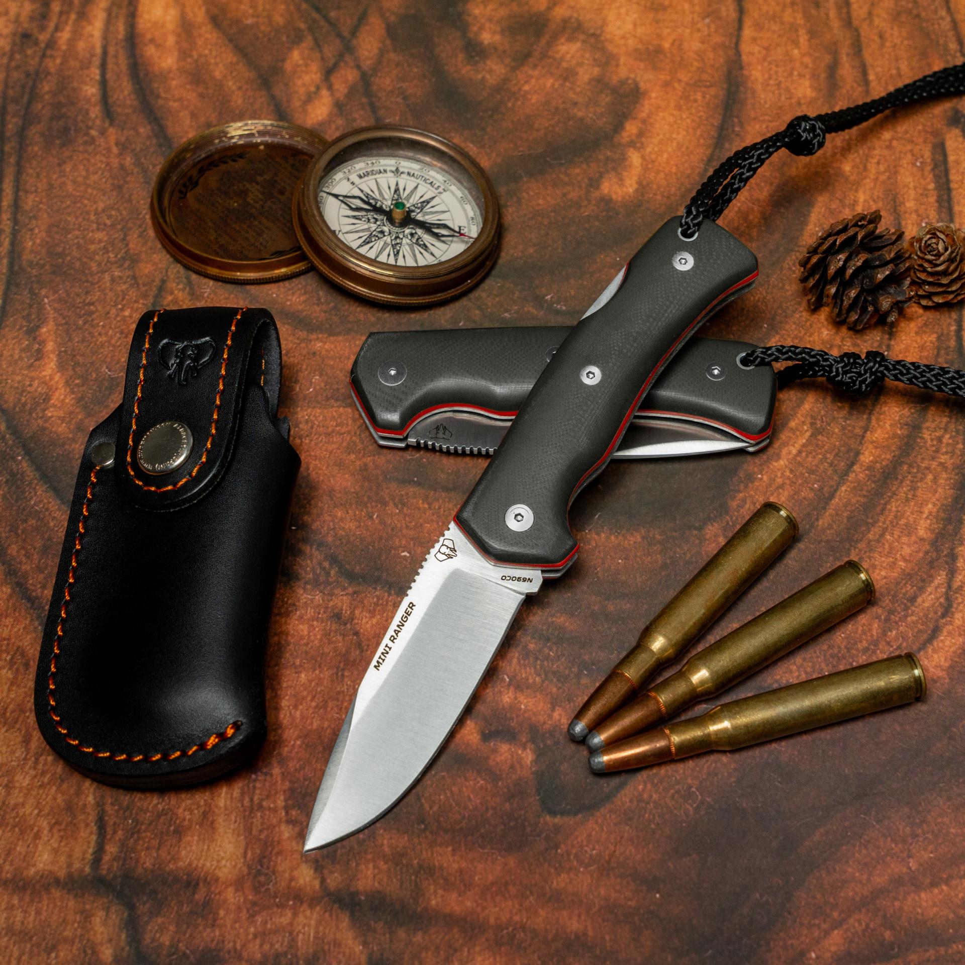 Navaja Supervivencia Mini Ranger CUDEMAN G10 Negro Funda Cuero