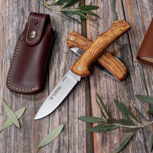 Navaja Pandora CUDEMAN Mango Olivo Funda Cuero