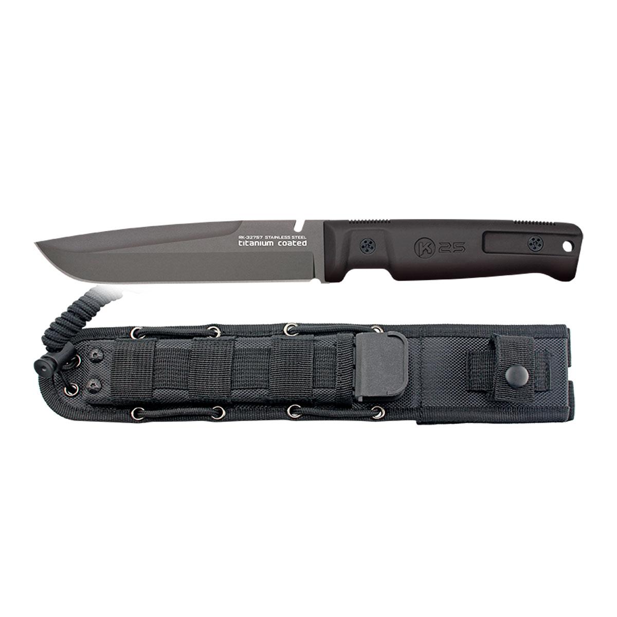 Cuchillo Táctico K25 Goma Negra Full Tang Titanium Coated