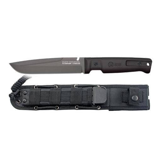 Cuchillo Táctico K25 Goma Negra Full Tang Titanium Coated