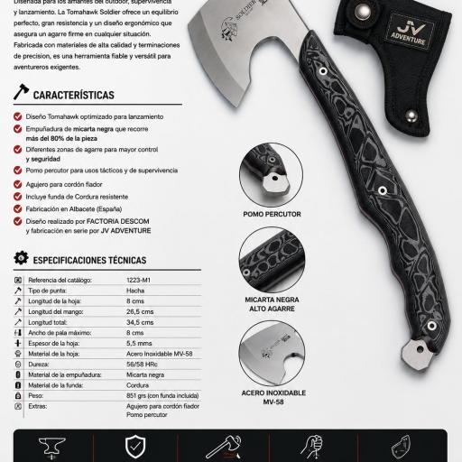 Hacha Tomahawk J&V Adventure Soldier Micarta Negra 34,5 cm [2]