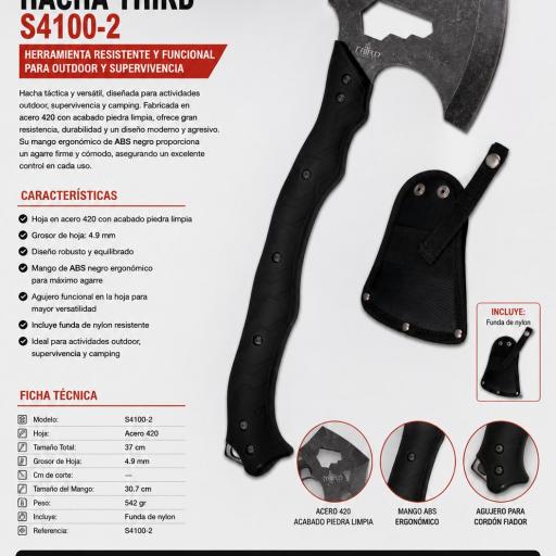 Hacha Outdoor Third S4100-2 Stone Finish con Funda 37 cm [3]