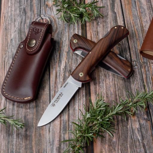 Navaja Pandora CUDEMAN Mango Nogal Funda Cuero