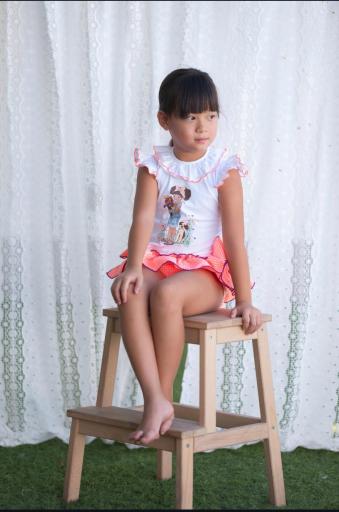 Mon Petit Bonbon- Conjunto niña- camiseta flores y braguita vichy fluor- 170+171