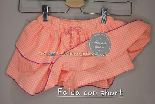 Mon Petit Bonbon- Conjunto niña- camiseta flores y Falda pantalon vichy fluor- 170+174 [1]