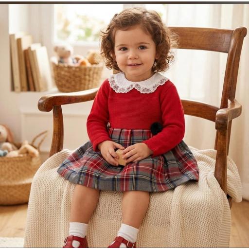 Juliana - Vestido combinado punto estampado cuadros 25652