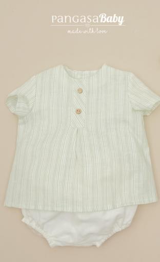 Pangasa - Conjunto niño 2 piezas rayas verde hoja 2608345