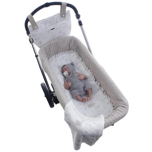 Uzturre - Base capazo con volante y muselina Telma piedra BC30-TELMAP