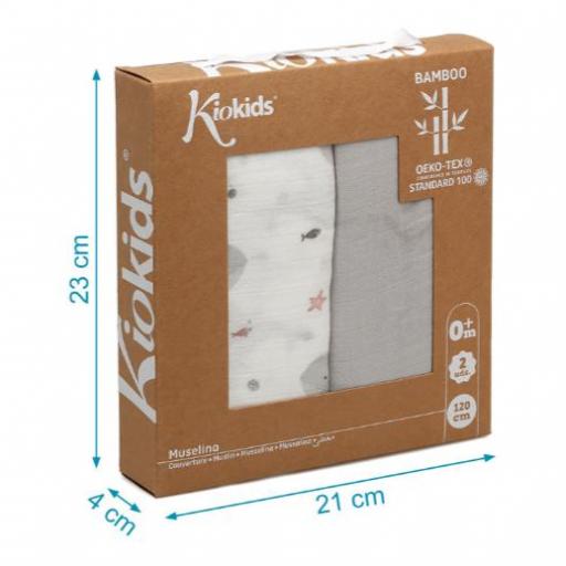 Kiokids - Set 2 muselinas ballenas gris 3763 [3]