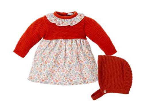 Babidú - Vestido y gorro niña punto y tela Tejo 91764