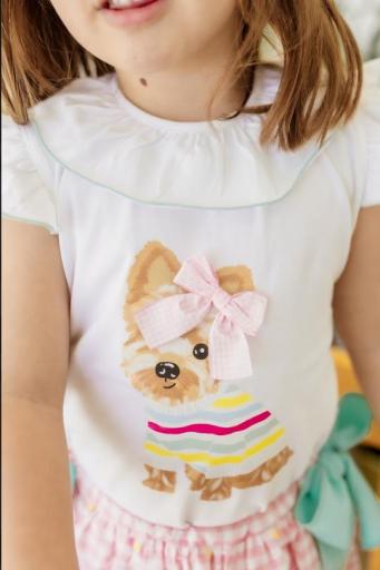 Mon Petit Bonbon - Conjunto camiseta yorkshire y braguita vichy rosa 303 y 304  [2]