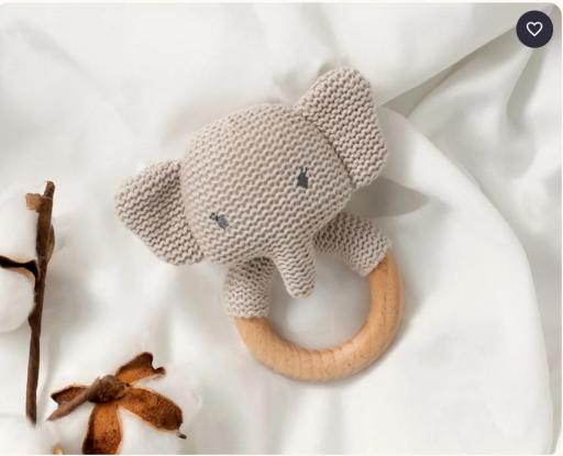 Kiokids - Mordedor sonajero elefante madrea y algodón 3884