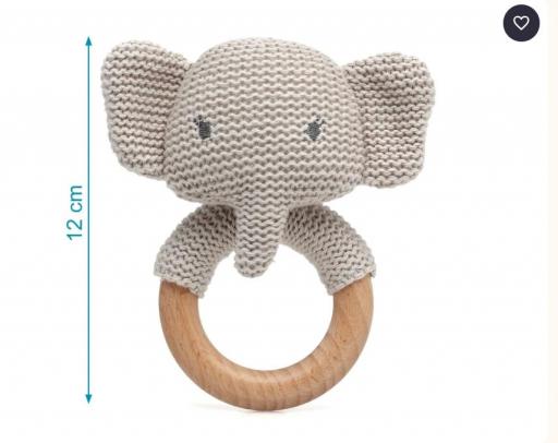 Kiokids - Mordedor sonajero elefante madrea y algodón 3884 [2]