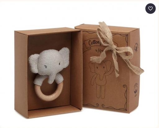 Kiokids - Mordedor sonajero elefante madrea y algodón 3884 [3]