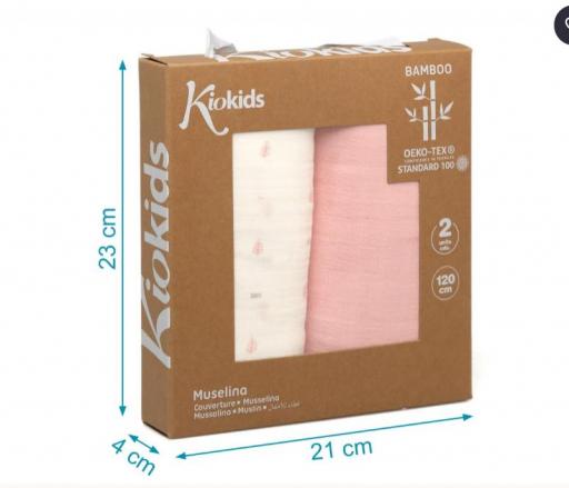 Kiokids - Set 2 muselinas rosa y blanco estampado 5244 [2]
