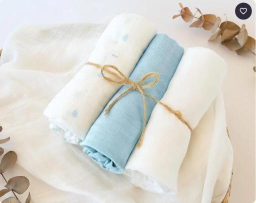 Kiokids - Pack 3 muselinas azul , blanco y estampado 5295 [0]