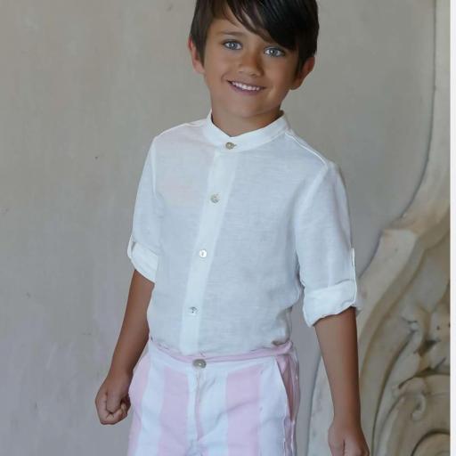 Blanca Valiente - Conjunto niño lino beig con rayas rosa 224725 [1]