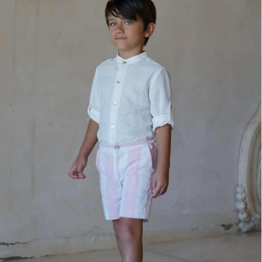 Blanca Valiente - Conjunto niño lino beig con rayas rosa 224725 [0]
