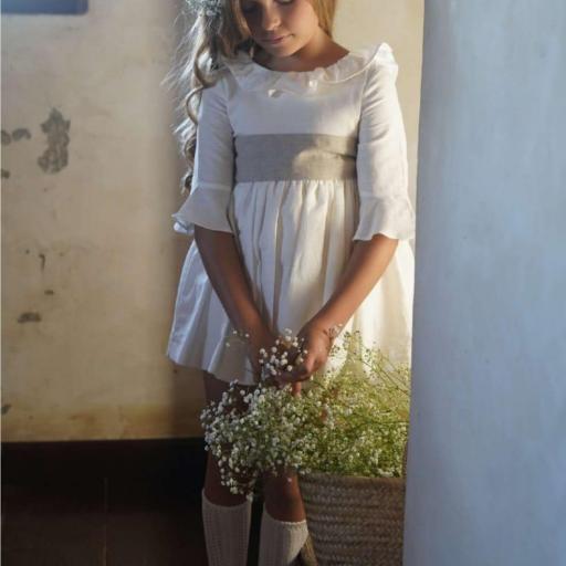 Blanca Valiente - Vestido niña ceremonia fajín camel 224702 [1]