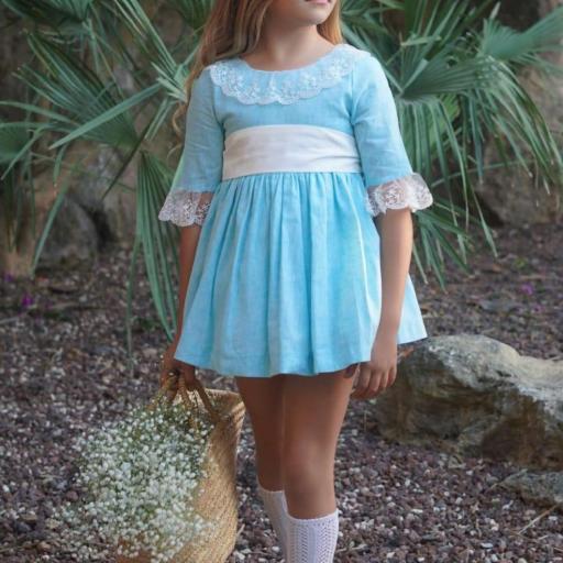 Blanca Valiente - Vestido niña ceremonia azul turquesa 224709