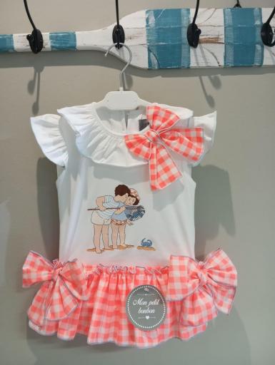 Mon Petit Bonbon - Conjunto camiseta niños y braguita cuadros flúor 064 y 068