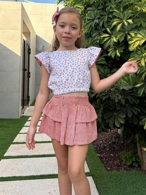 Daniesty - Conjunto blusa y falda Familia Coral 006