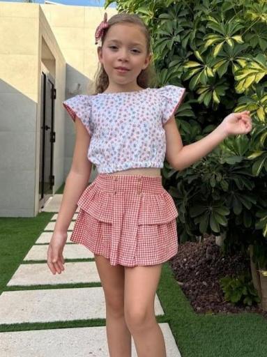 Daniesty - Conjunto blusa y falda Familia Coral 006