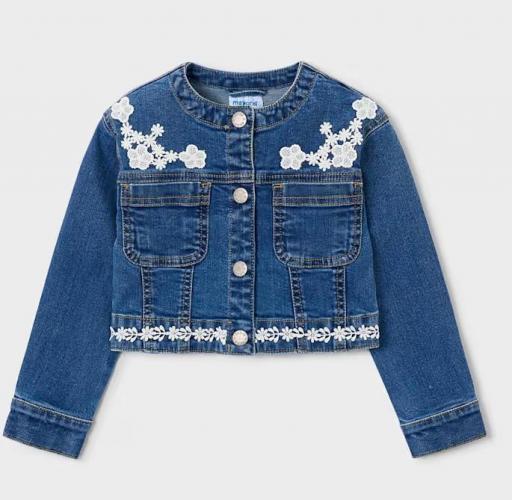 Mayoral - chaqueta vaquera detalles guipur niña 3453