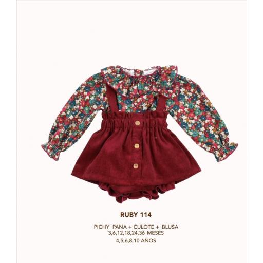 Valentina Bebés - Conjunto de Bebé Niña Colección Ruby – Pichi de Pana Burdeos, Camisa Floral y Braguita a Juego Ruby 114 [2]