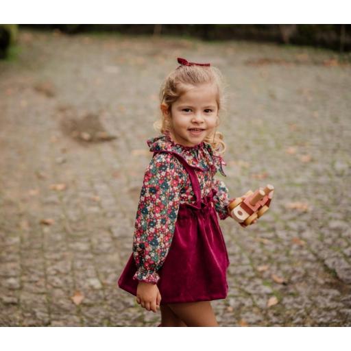  Valentina Bebés - Conjunto de Bebé Niña Colección Ruby – Pichi de Pana Burdeos, Camisa Floral y Braguita a Juego Ruby 114 [1]